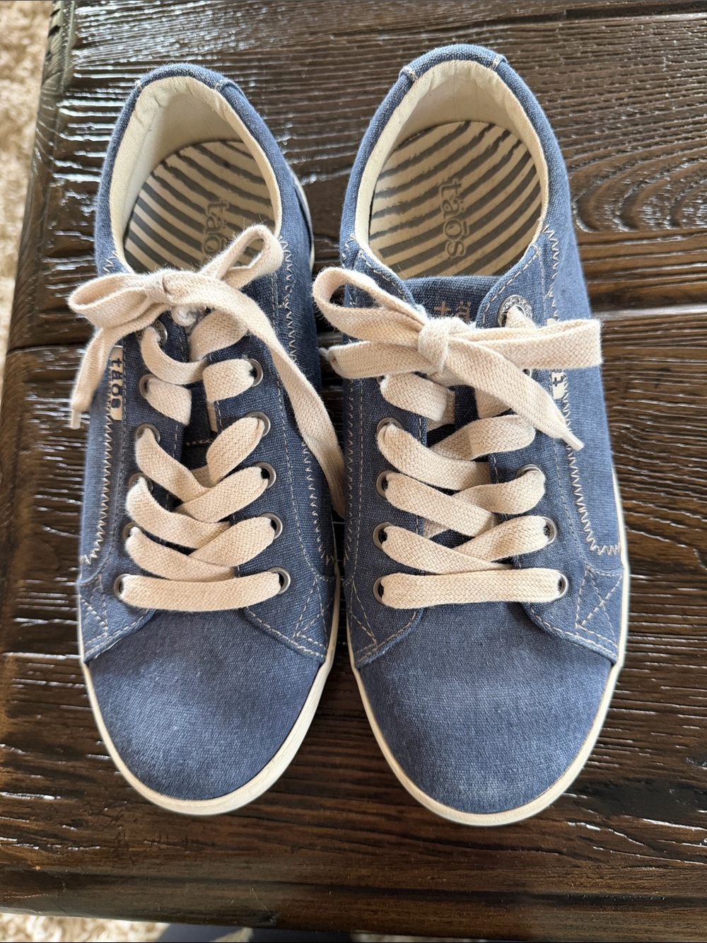 Taos Footwear Blue Canvas Sneakers with Cream Laces